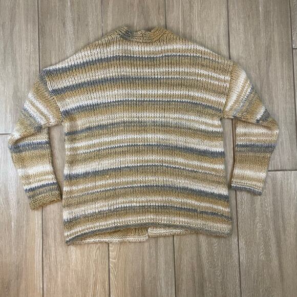 Anthropologie Striped Open Knit Cardigan Sweater Beige Gray Women’s Small - Picture 2 of 7